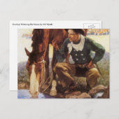 Cowboy Watering Seines Pferdes durch NC Wyeth, Vin Postkarte (Vorne/Hinten)