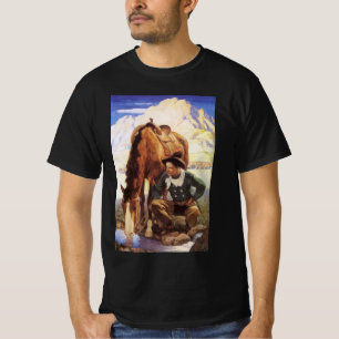 Cowboy Watering Seines Pferdes durch NC Wyeth, Vin T-Shirt