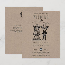 Cowboy Wedding Cartoon Bride Groom Handgezeichnet