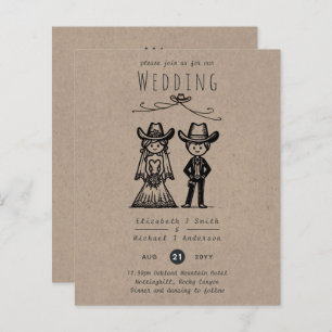 Cowboy Wedding Cartoon Bride Groom Handgezeichnet
