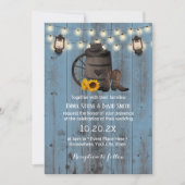 Cowboy Wedding Sunflower Lantern Dusty Blue Wood Einladung (Vorderseite)