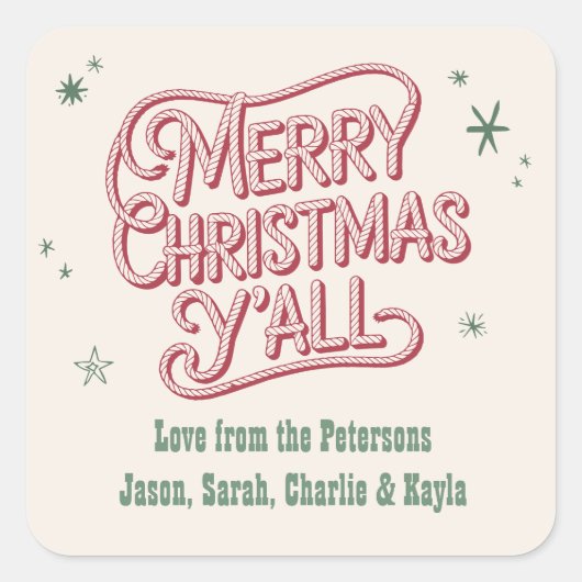 Cowboy Weihnachten Western Frohe Weihnachten Y'all Quadratischer Aufkleber (Vorderseite)