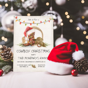 Cowboy Weihnachtsbeleuchtung Rustikales Party Einladung