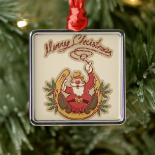 Cowboy Weihnachtsmann Ornament Aus Metall