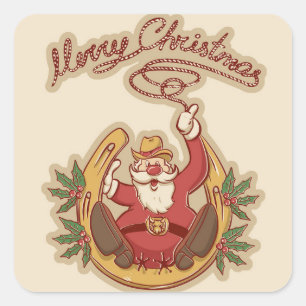 Cowboy Weihnachtsmann Quadratischer Aufkleber