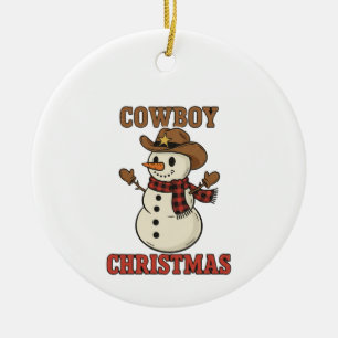 Cowboy-Weihnachtsmann-Schneemann Western Keramik Ornament