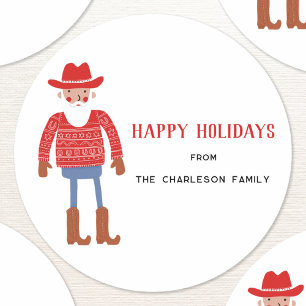 Cowboy Weihnachtsmann Weihnachten Runder Aufkleber