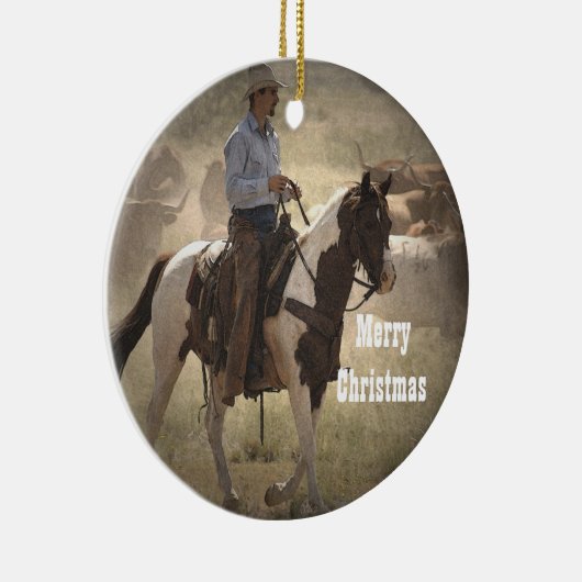 Cowboy-Weihnachtsverzierung Keramikornament (Rechts)