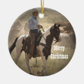 Cowboy-Weihnachtsverzierung Keramikornament (Vorne)
