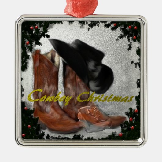Cowboy-Weihnachtsverzierung Ornament Aus Metall (Vorne)