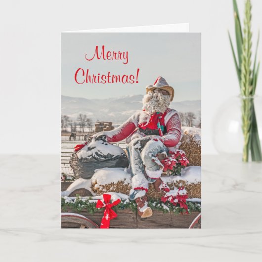 Cowboy Weihnachtswagen mit Hay Bales Feiertagskarte (Vorderseite)
