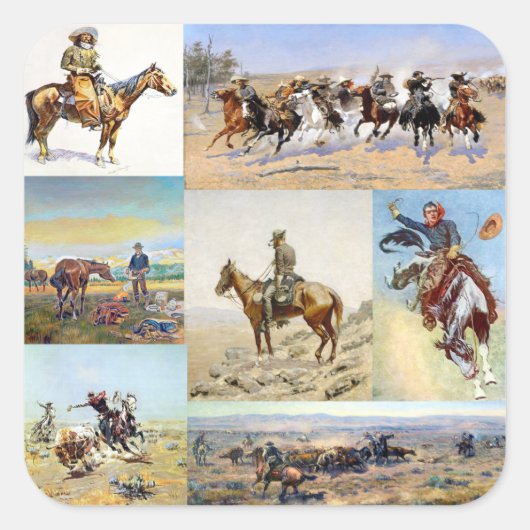 Cowboy Western Art Populär Quadratischer Aufkleber (Vorderseite)