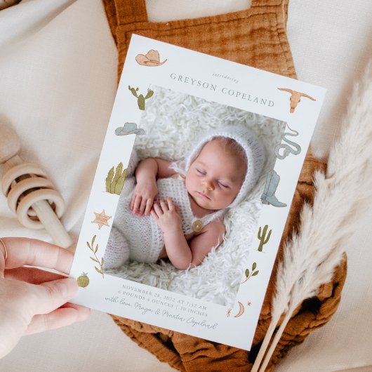 Cowboy Western Baby Foto Geburtserklärung Ankündigung