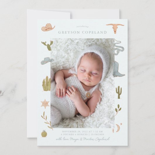 Cowboy Western Baby Foto Geburtserklärung Ankündigung (Vorderseite)