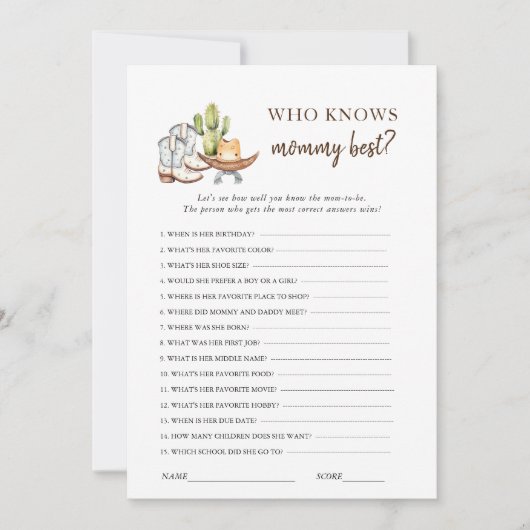 Cowboy Western Baby Showgame Einladung (Vorderseite)