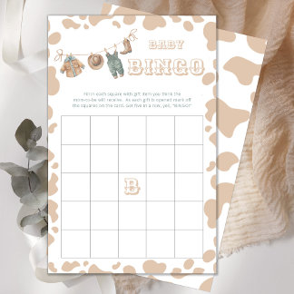 Cowboy Western Baby Showroom Bingo Game Card