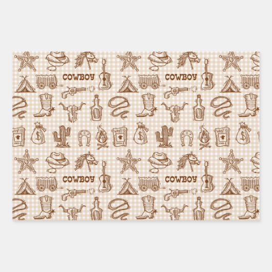 Cowboy Western Birthday Party Gingham Geschenkpapier Set (Vorderseite 2)