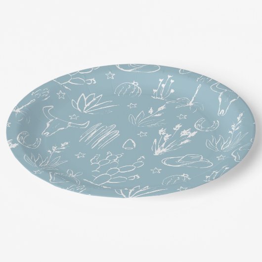 Cowboy Western Blue Paper Plate Pappteller (Schrägansicht)