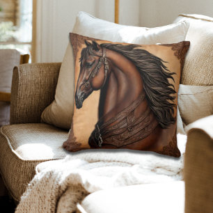 Cowboy Western Country Reittier Brown Pferd Kissen