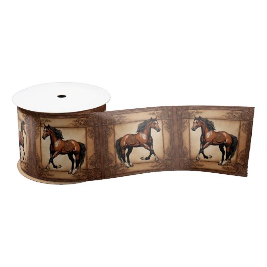 Cowboy Western Country Reittier Brown Pferd Satinband (Spule)