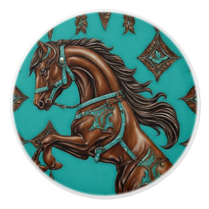 Cowboy Western Country Turquoise Brown Horse Keramikknauf