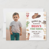 Cowboy Western First Rodeo 1. Geburtstag Party Einladung (Vorderseite)