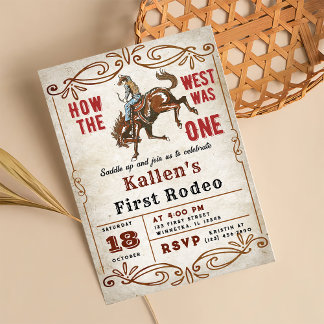 Cowboy Western First Rodeo Wild West Geburtstag Einladung