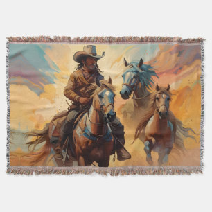 Cowboy Western Horses blue Tan Collage Decke
