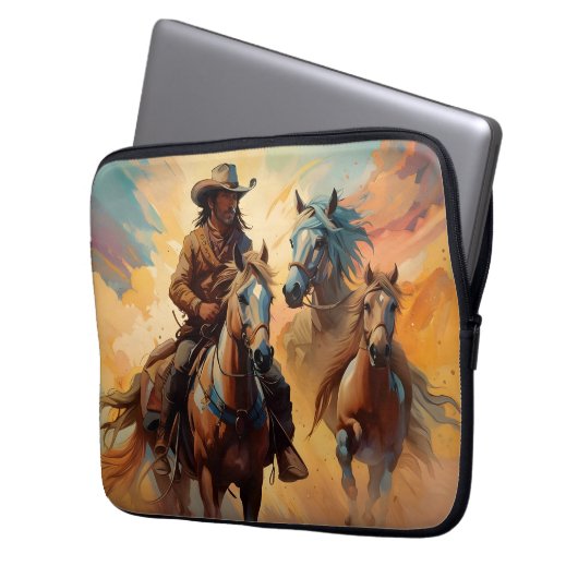 Cowboy Western Horses blue Tan Collage Laptopschutzhülle (Vorderseite Links)