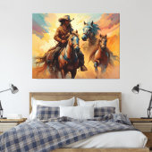 Cowboy Western Horses blue Tan Collage Leinwanddruck (Insitu (Schlafzimmer))