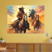 Cowboy Western Horses blue Tan Collage Leinwanddruck (Insitu (Wohnzimmer))
