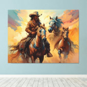 Cowboy Western Horses blue Tan Collage Leinwanddruck (Insitu (Holzboden))