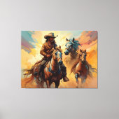 Cowboy Western Horses blue Tan Collage Leinwanddruck (Vorderseite)