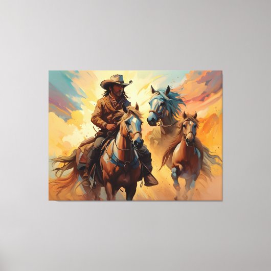 Cowboy Western Horses blue Tan Collage Leinwanddruck (Vorderseite)