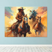 Cowboy Western Horses blue Tan Collage Leinwanddruck (Insitu (Holzboden))