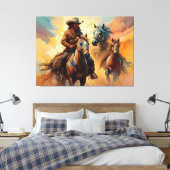 Cowboy Western Horses blue Tan Collage Leinwanddruck (Insitu (Schlafzimmer))