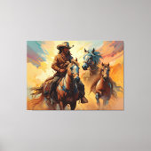 Cowboy Western Horses blue Tan Collage Leinwanddruck (Vorderseite)