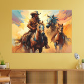 Cowboy Western Horses blue Tan Collage Leinwanddruck (Insitu (Wohnzimmer))