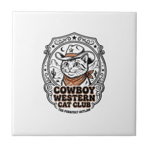 Cowboy Western Katze Haustier Liebhaber Shirt Kuns Fliese