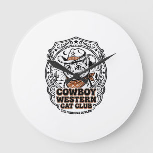 Cowboy Western Katze Haustier Liebhaber Shirt Kuns Große Wanduhr