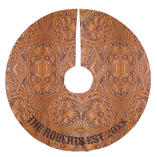 Cowboy Western Land handgefertigte Lederfamilie Polyester Weihnachtsbaumdecke (Vorderseite)