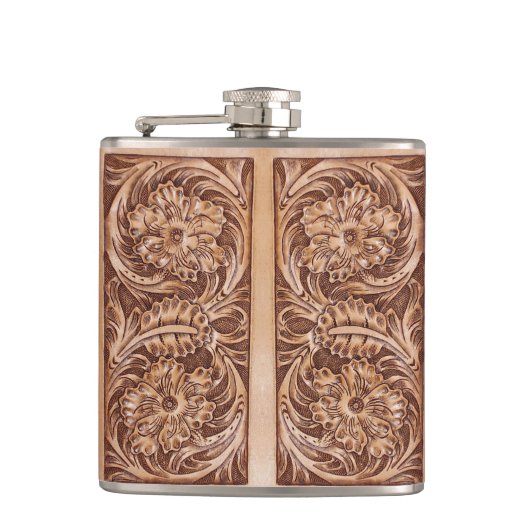 Cowboy-Western-Landmuster aus geflochtenem Leder Flachmann (Vorderseite)