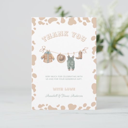 Cowboy-Western Light Brown Boy Baby-Dusche Dankeskarte (Stehend Vorderseite)