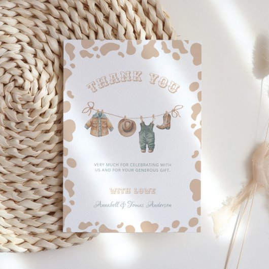 Cowboy-Western Light Brown Boy Baby-Dusche Dankeskarte