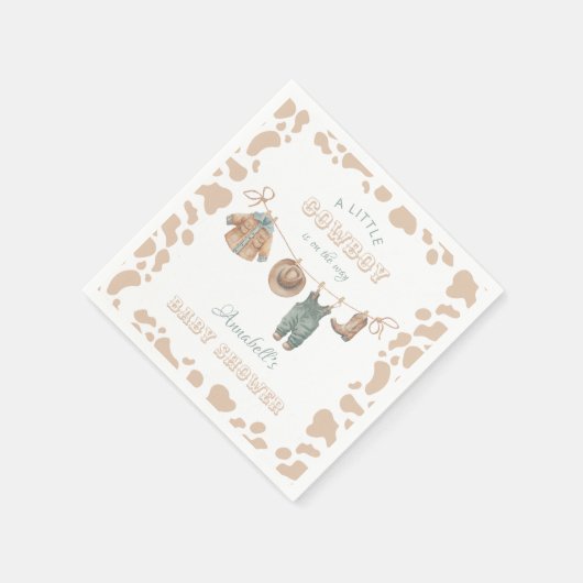 Cowboy Western Light Brown Boy Baby Dusche Willkom Serviette (Ecke)