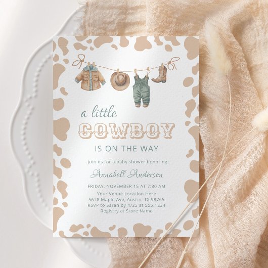 Cowboy Western Light Brown Kariert Baby Dusche Einladung
