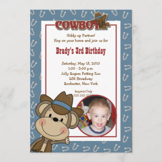 Cowboy Western Monkey 12x18 *FOTO* Geburtstag Einladung