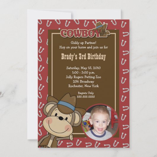 Cowboy Western Monkey 12x18 *FOTO* Geburtstag Einladung (Vorderseite)