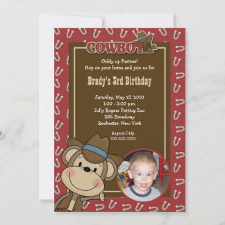 Cowboy Western Monkey 12x18 *FOTO* Geburtstag Einladung