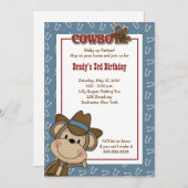 Cowboy Western Monkey 12x18 Geburtstagseinladung Einladung (Vorne/Hinten)